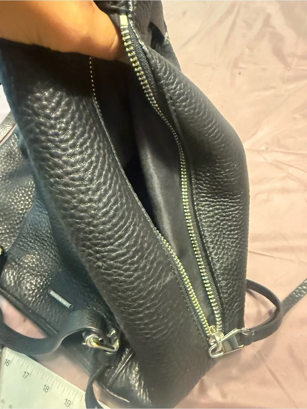 Rebecca Minkoff Blythe Black Leather Drawstring Backpack Silver Hardware $325